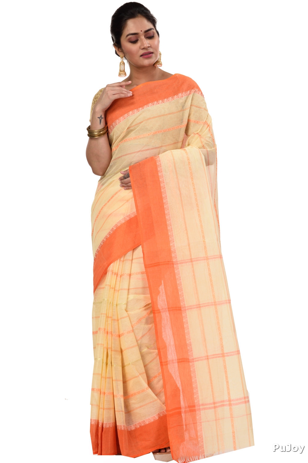 Orange Pure Cotton Boysko Tant Saree (427)