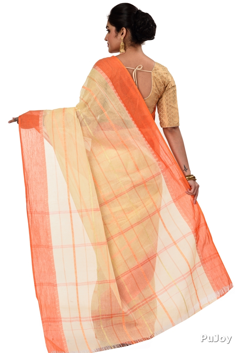 Orange Pure Cotton Boysko Tant Saree (427)