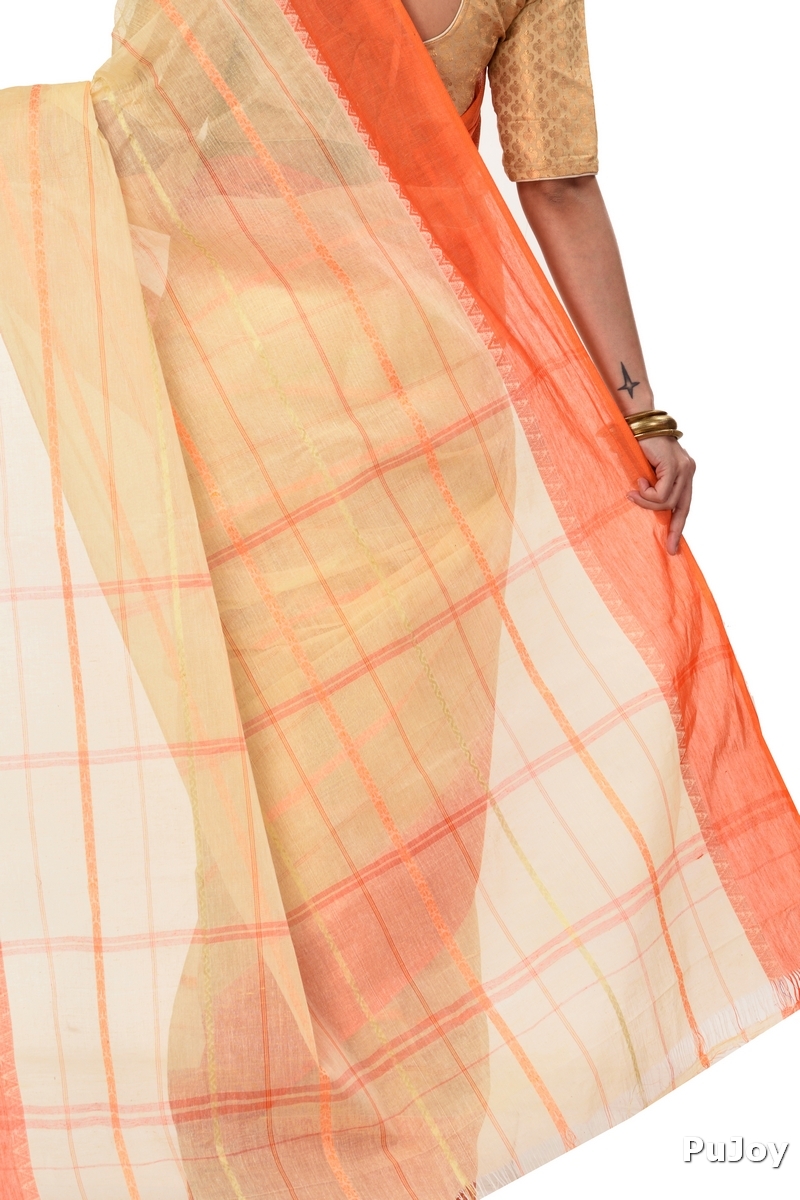 Orange Pure Cotton Boysko Tant Saree (427)