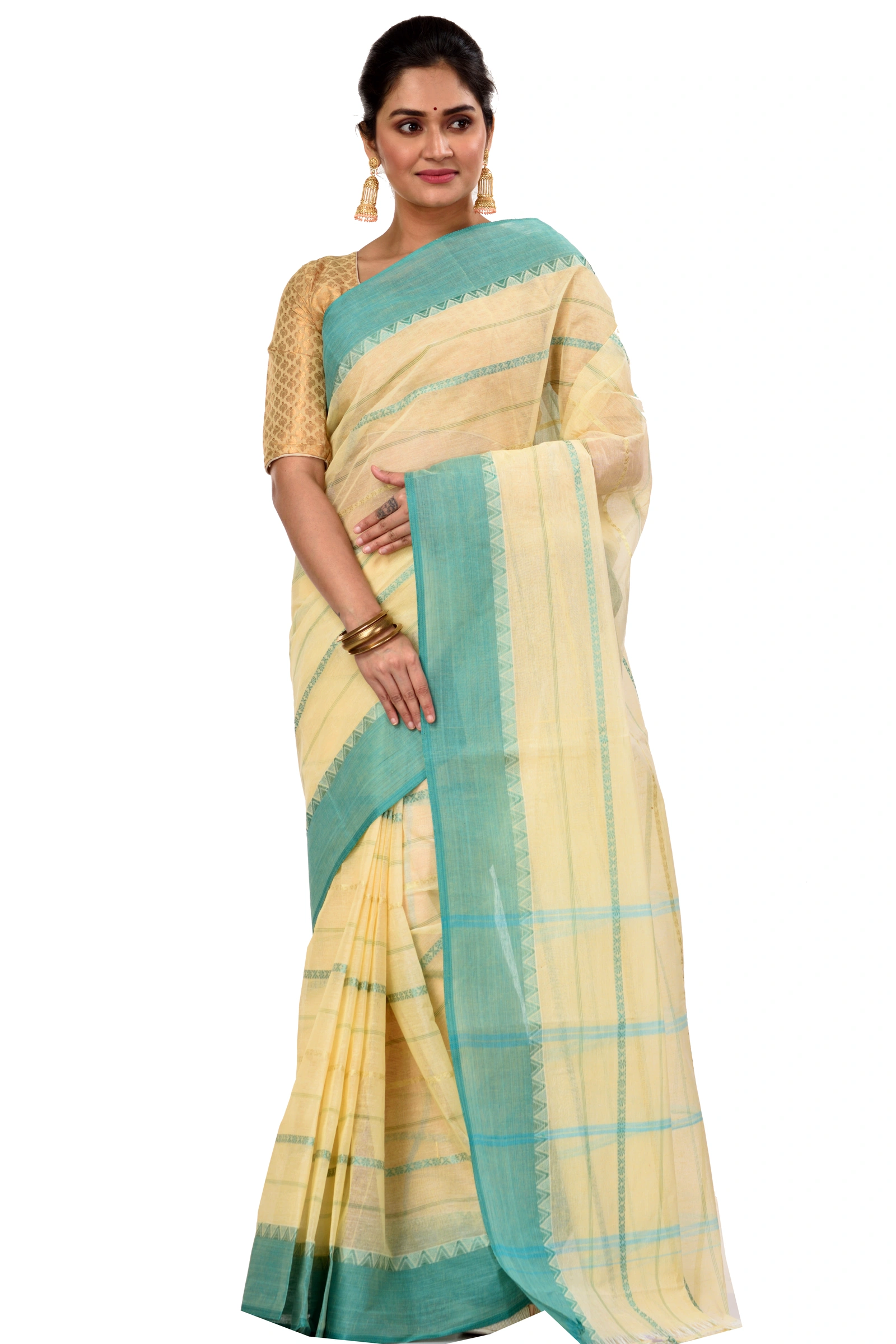 See Green Pure Cotton Boysko Tant Saree (428)
