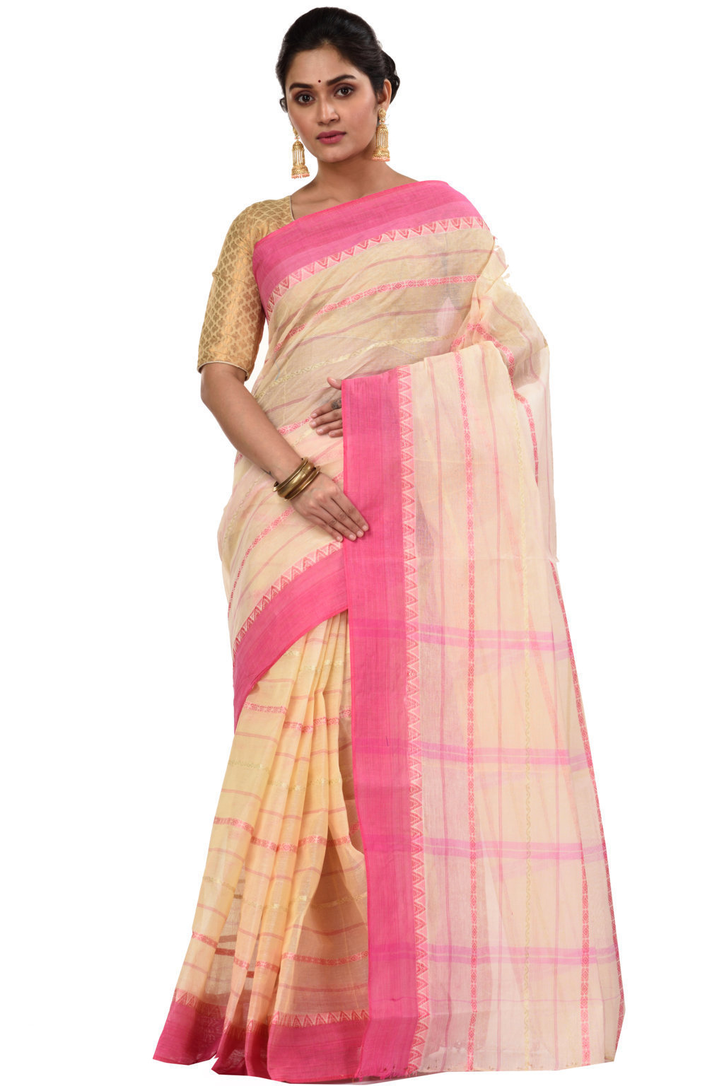Pink Pure Cotton Boysko Tant Saree (429)