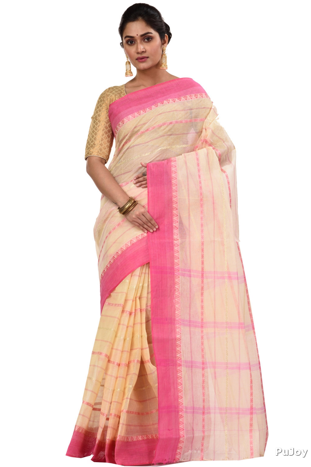 Pink Pure Cotton Boysko Tant Saree (429)