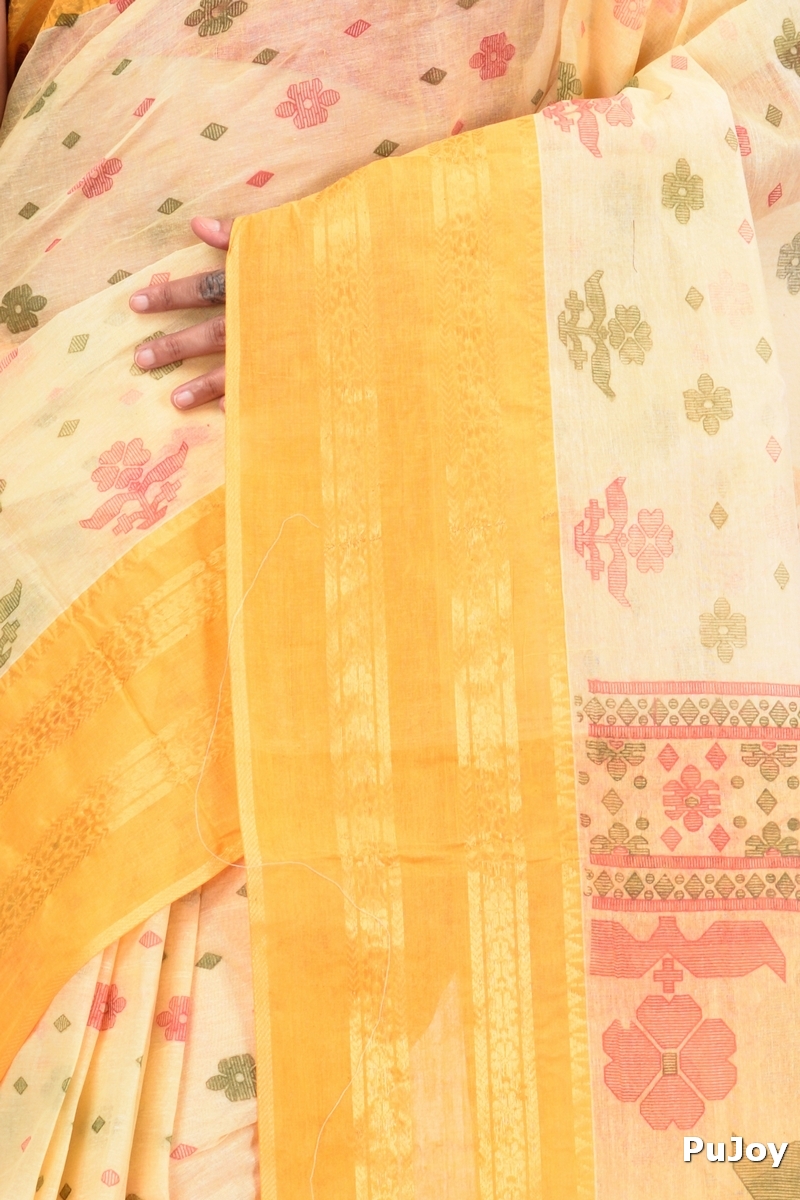 Yellow Pure Cotton FullBall Print Tant Saree Print (430)