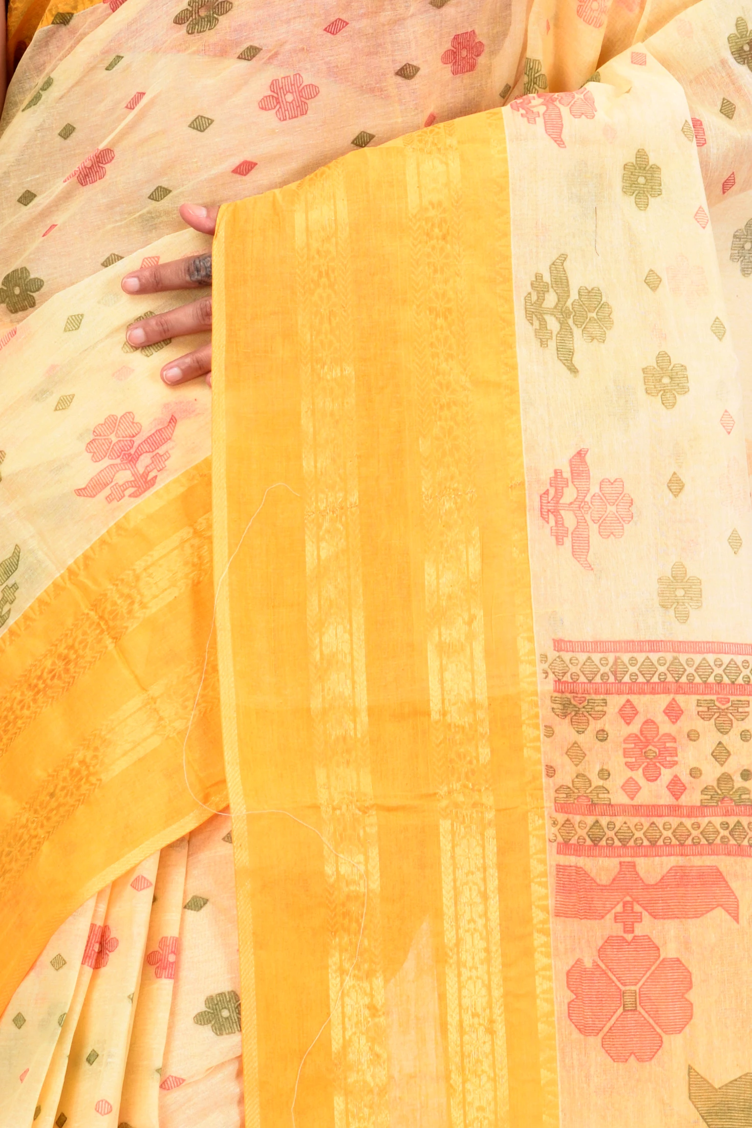 Yellow Pure Cotton FullBall Print Tant Saree Print (430)