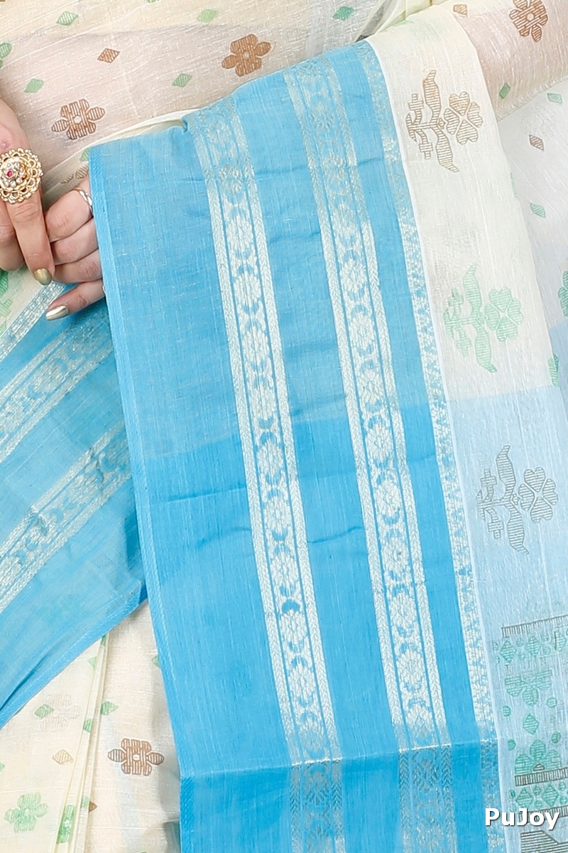 Sky Blue Pure Cotton FullBall Print Tant Saree Print (431)