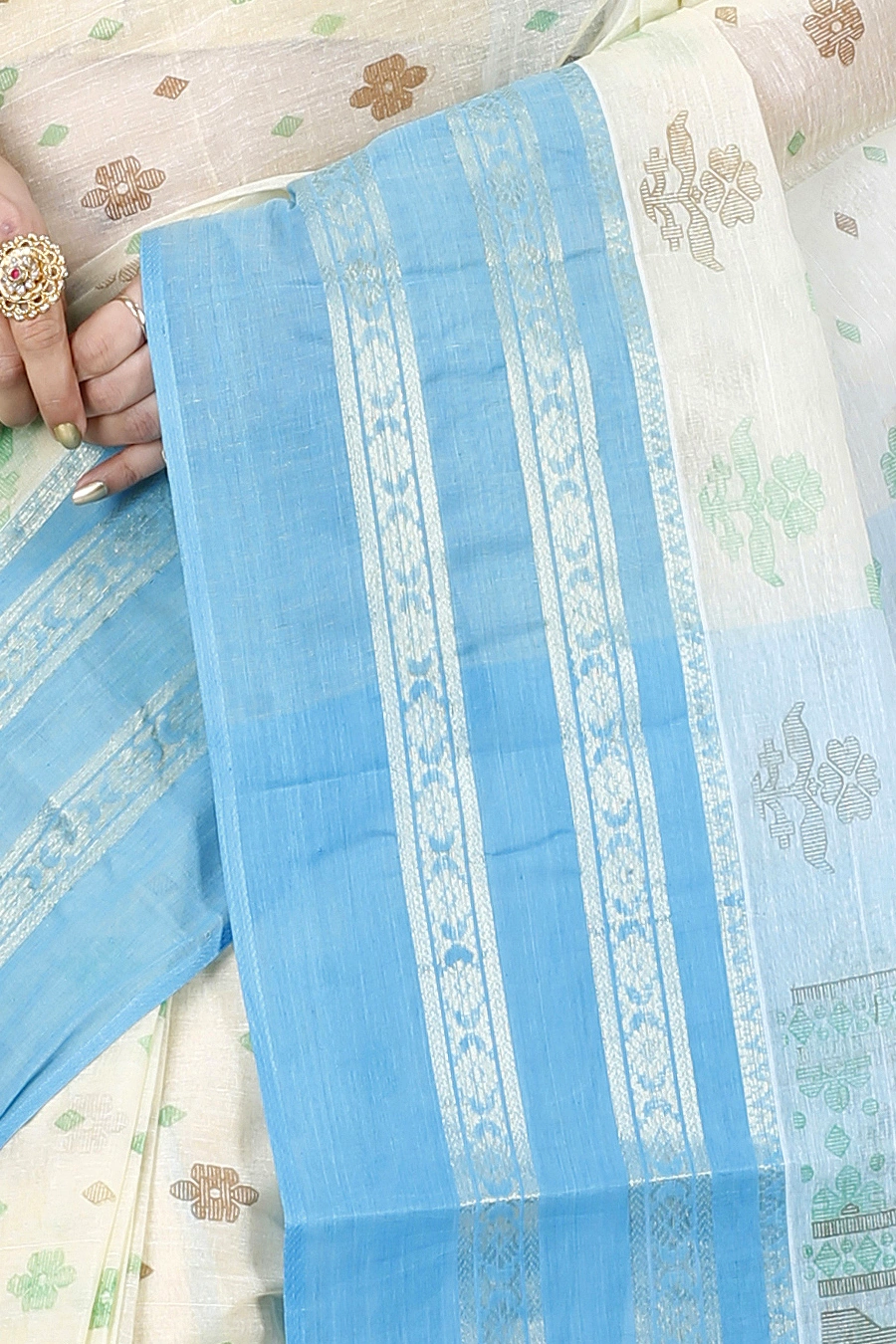 Sky Blue Pure Cotton FullBall Print Tant Saree Print (431)