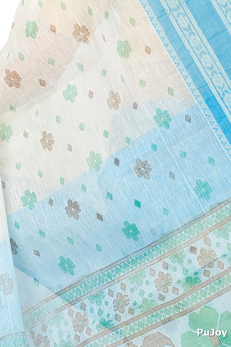 Sky Blue Pure Cotton FullBall Print Tant Saree Print (431)