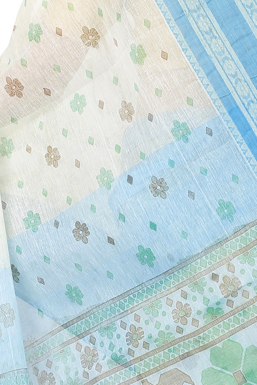 Sky Blue Pure Cotton FullBall Print Tant Saree Print (431)