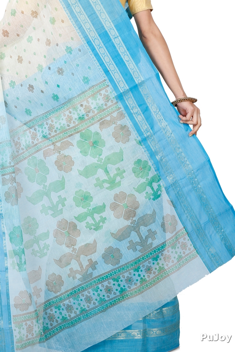 Sky Blue Pure Cotton FullBall Print Tant Saree Print (431)