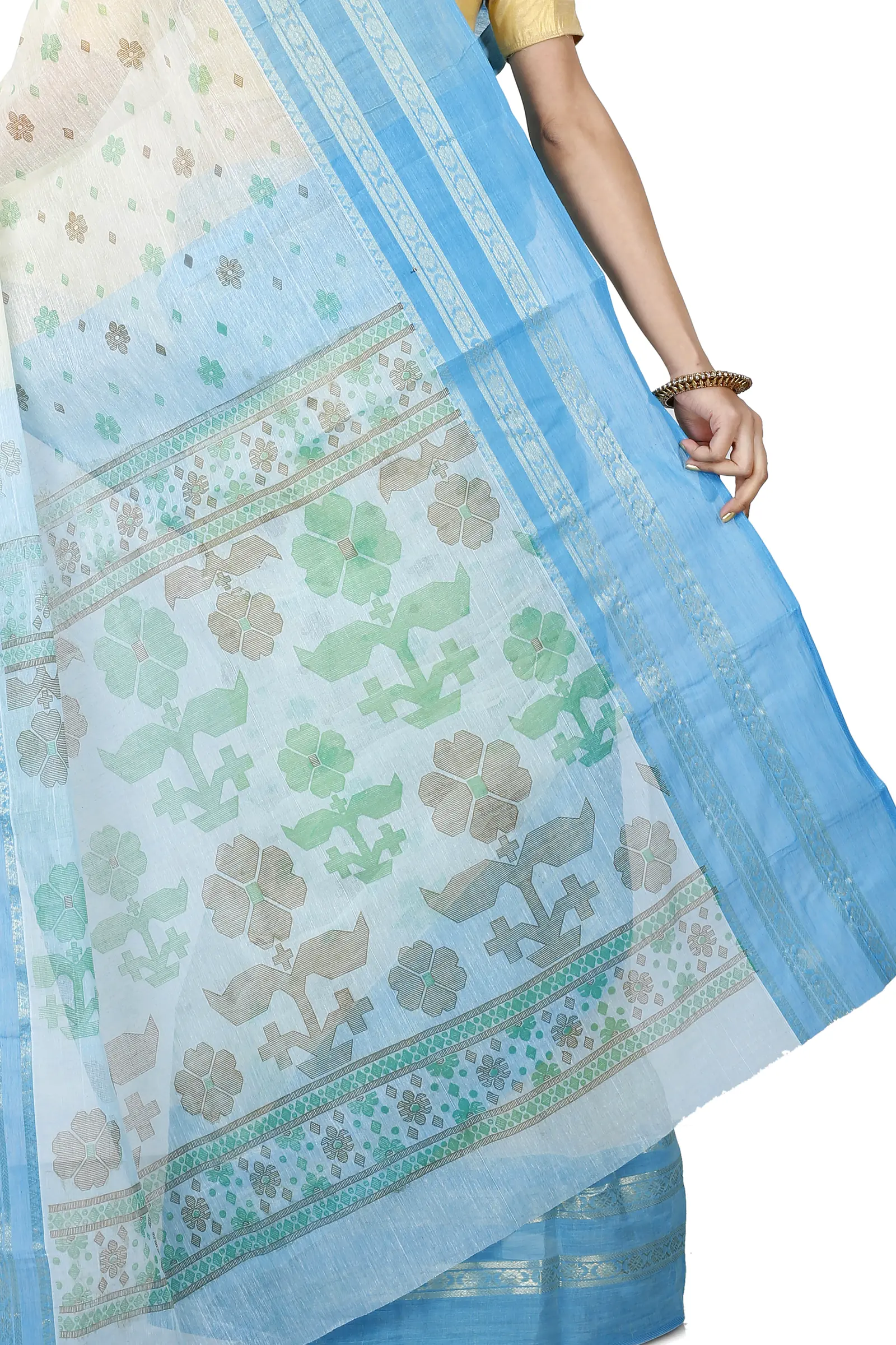 Sky Blue Pure Cotton FullBall Print Tant Saree Print (431)