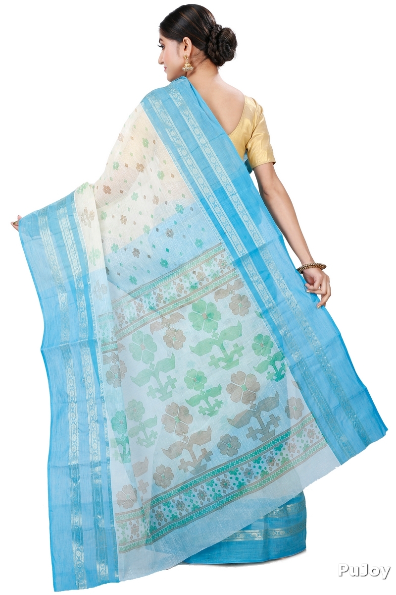 Sky Blue Pure Cotton FullBall Print Tant Saree Print (431)
