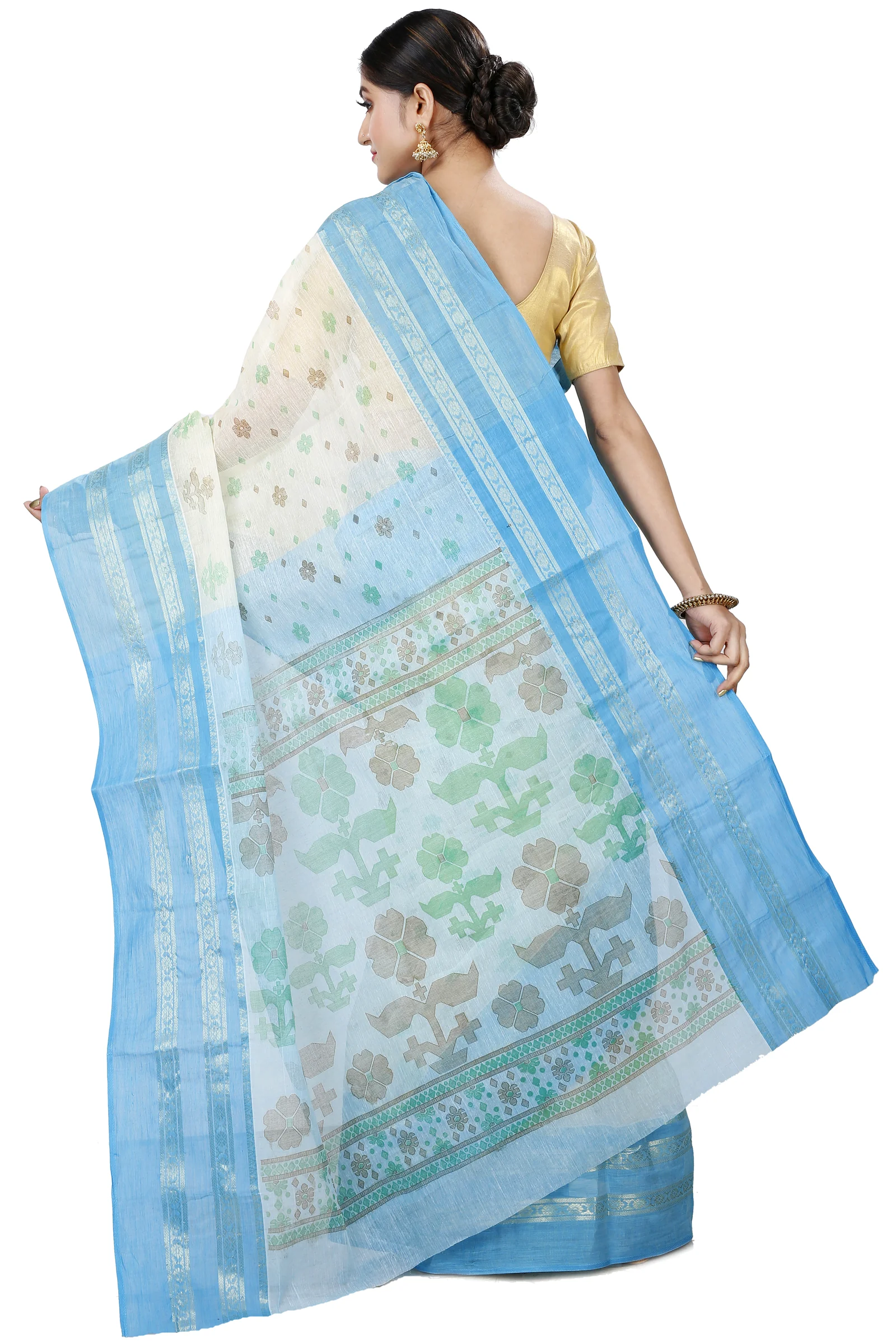 Sky Blue Pure Cotton FullBall Print Tant Saree Print (431)