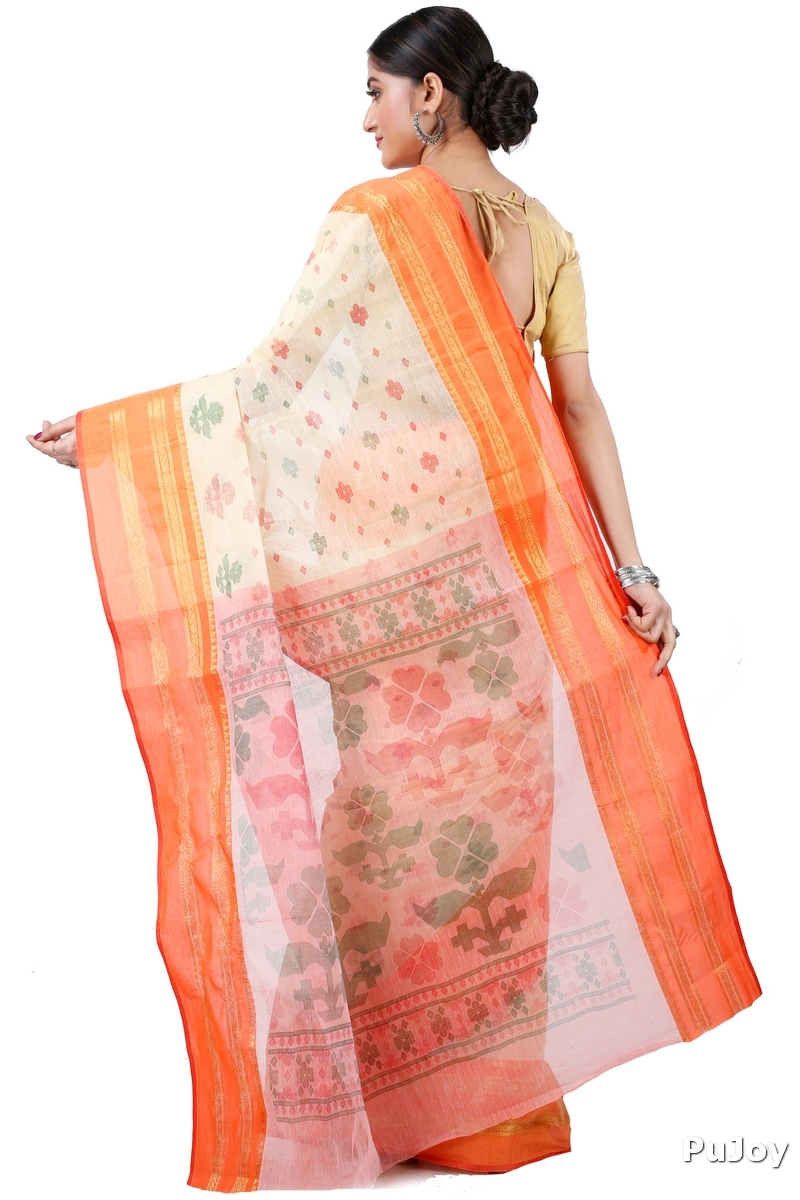 Orange Pure Cotton FullBall Print Tant Saree Print (432)