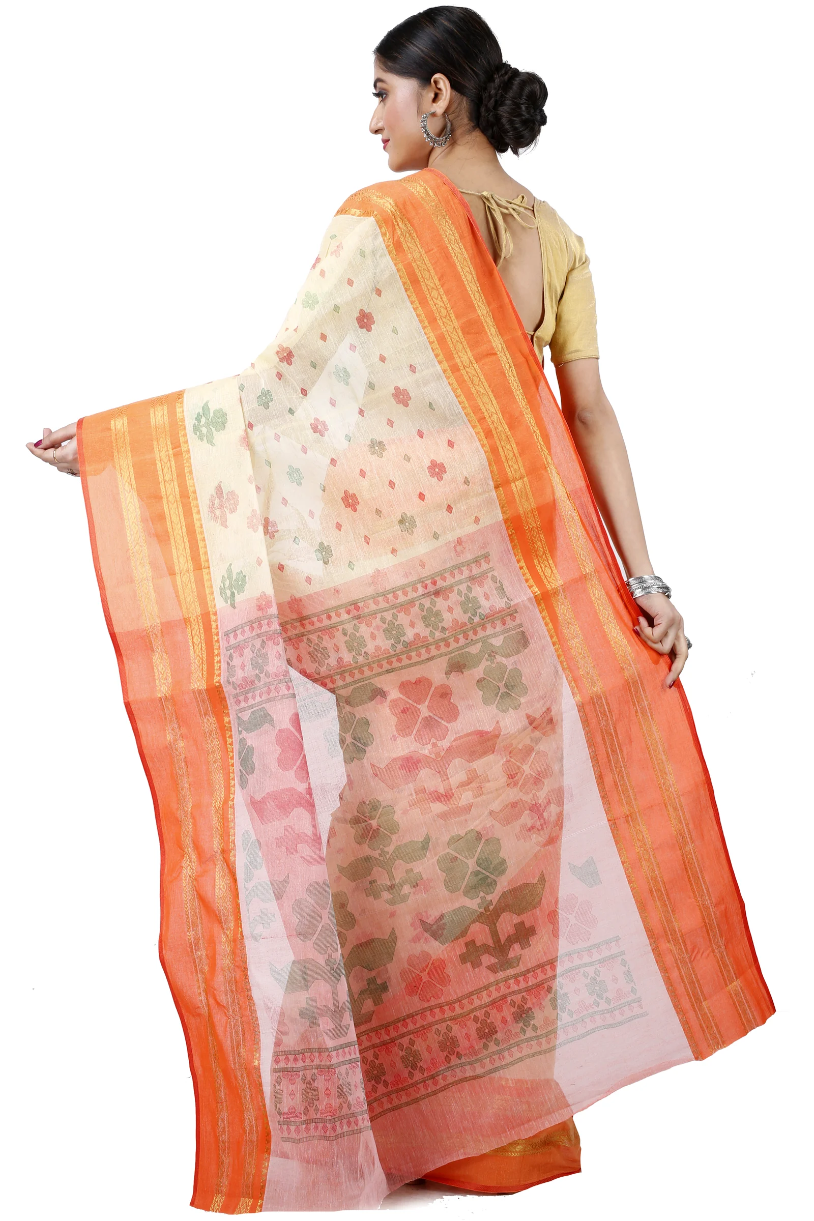 Orange Pure Cotton FullBall Print Tant Saree Print (432)