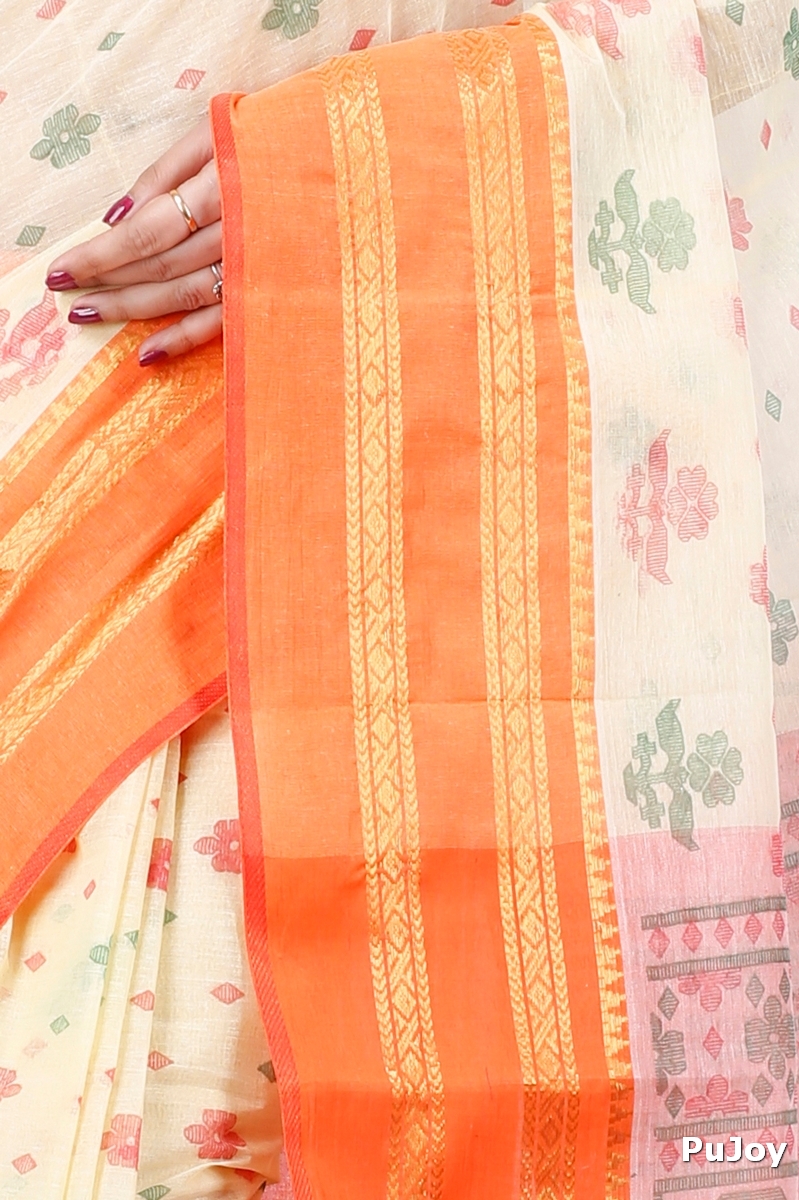 Orange Pure Cotton FullBall Print Tant Saree Print (432)