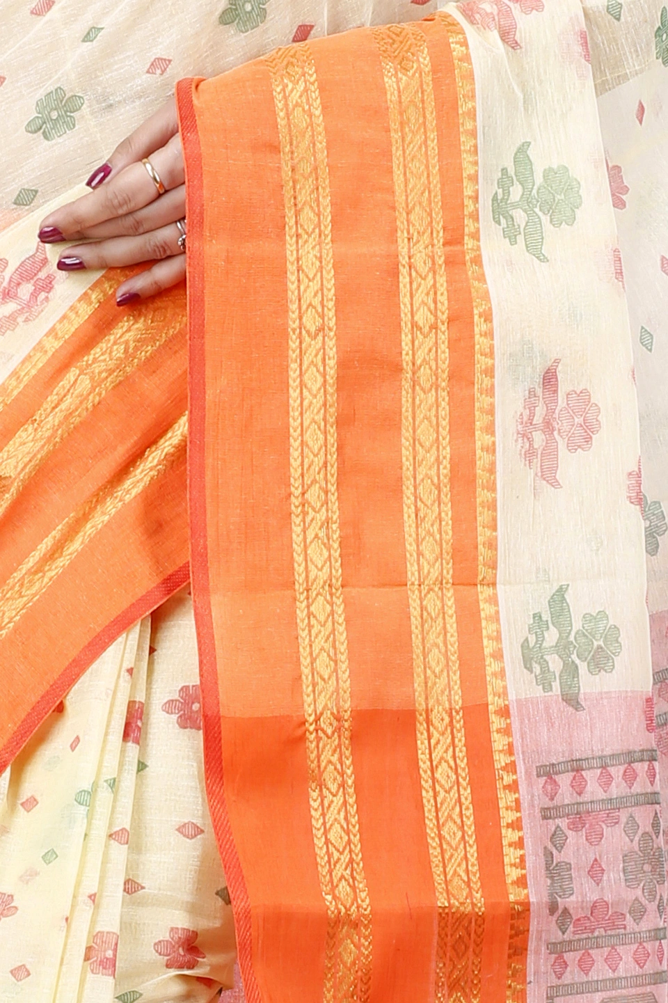 Orange Pure Cotton FullBall Print Tant Saree Print (432)