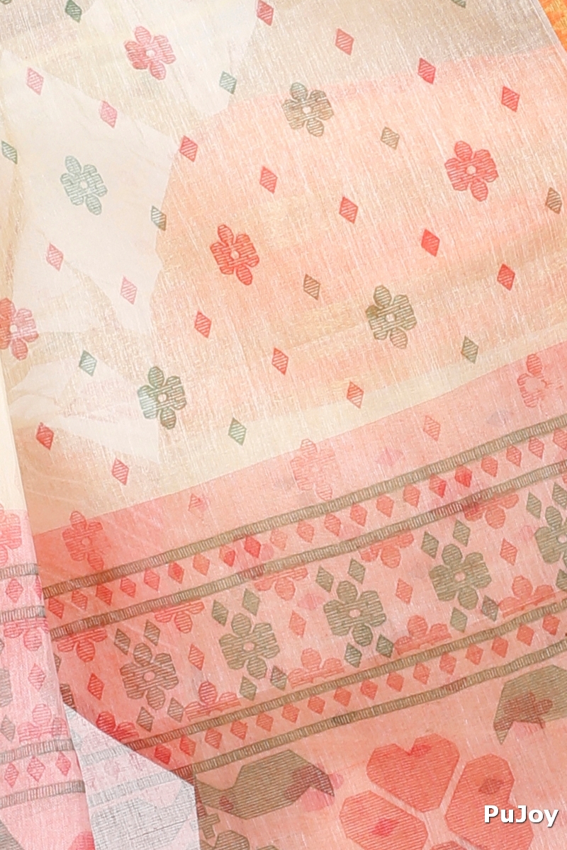 Orange Pure Cotton FullBall Print Tant Saree Print (432)