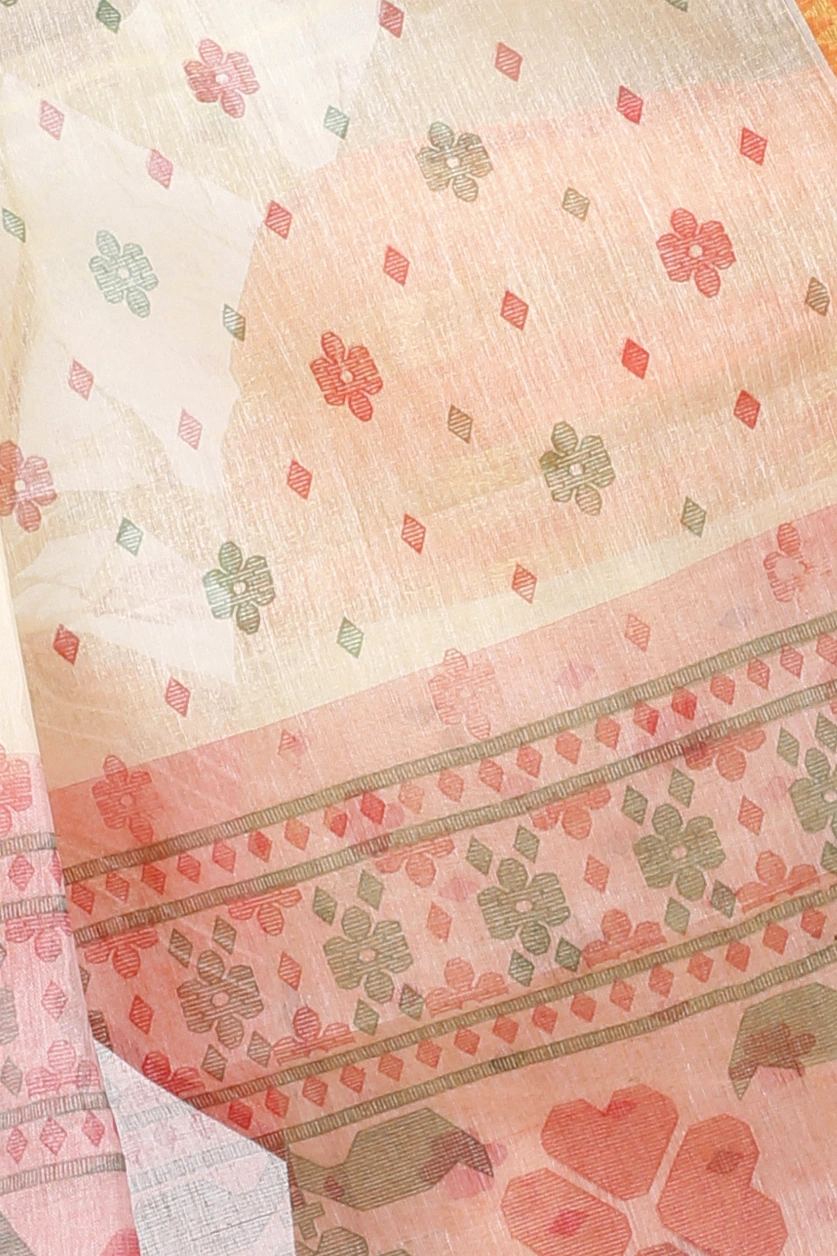 Orange Pure Cotton FullBall Print Tant Saree Print (432)