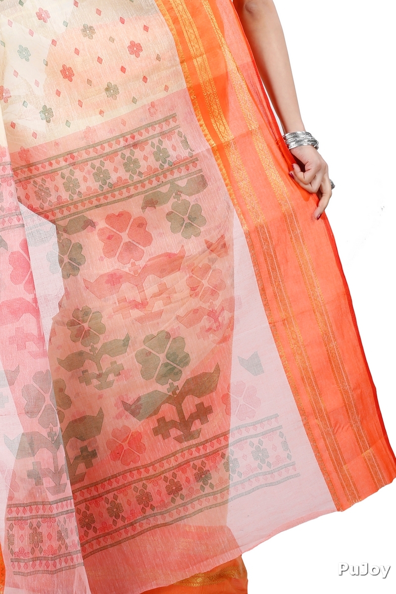 Orange Pure Cotton FullBall Print Tant Saree Print (432)