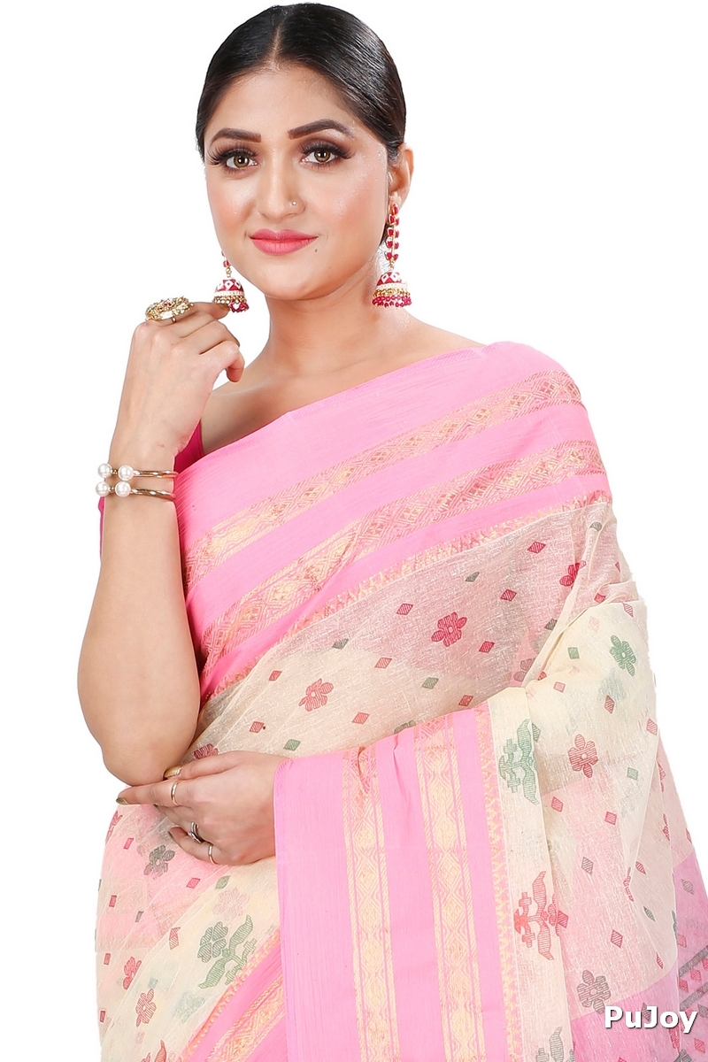 Pink Pure Cotton FullBall Print Tant Saree Print (433)