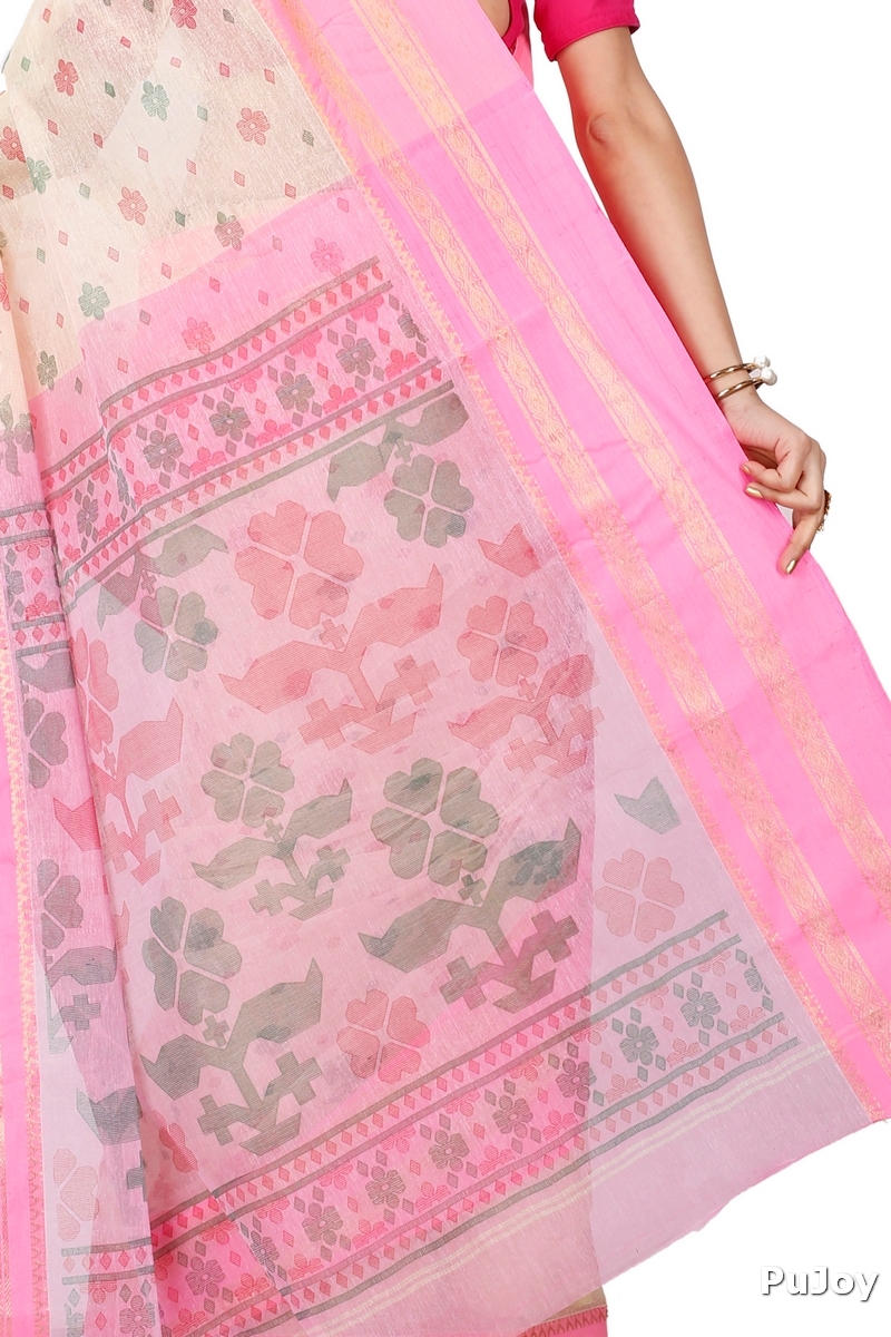 Pink Pure Cotton FullBall Print Tant Saree Print (433)