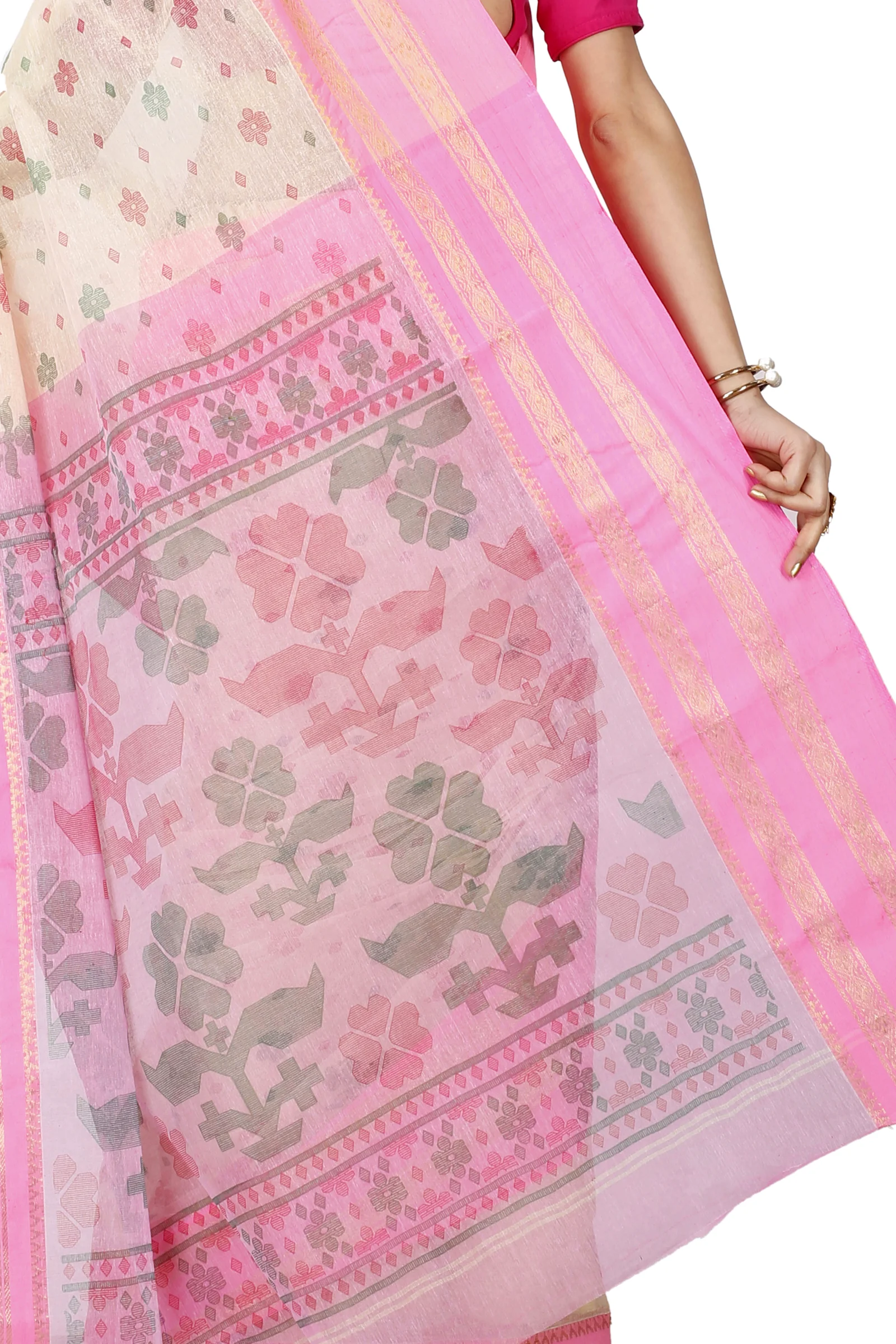 Pink Pure Cotton FullBall Print Tant Saree Print (433)