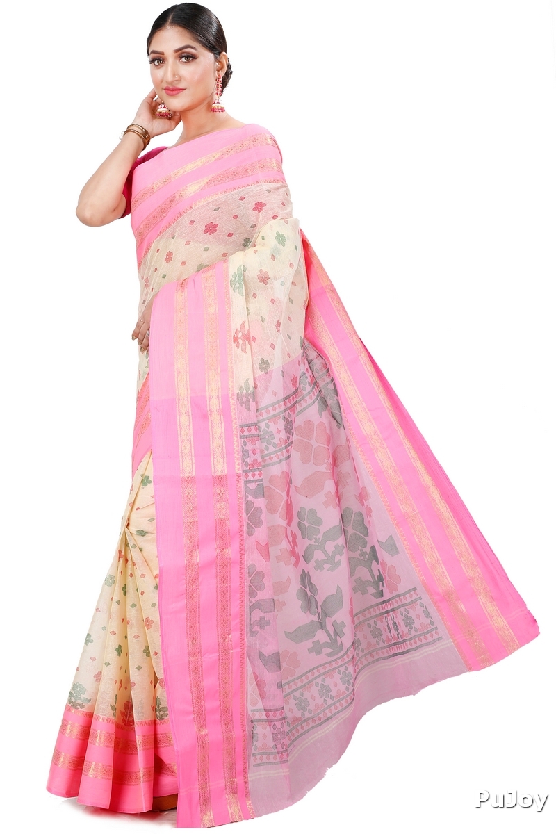 Pink Pure Cotton FullBall Print Tant Saree Print (433)