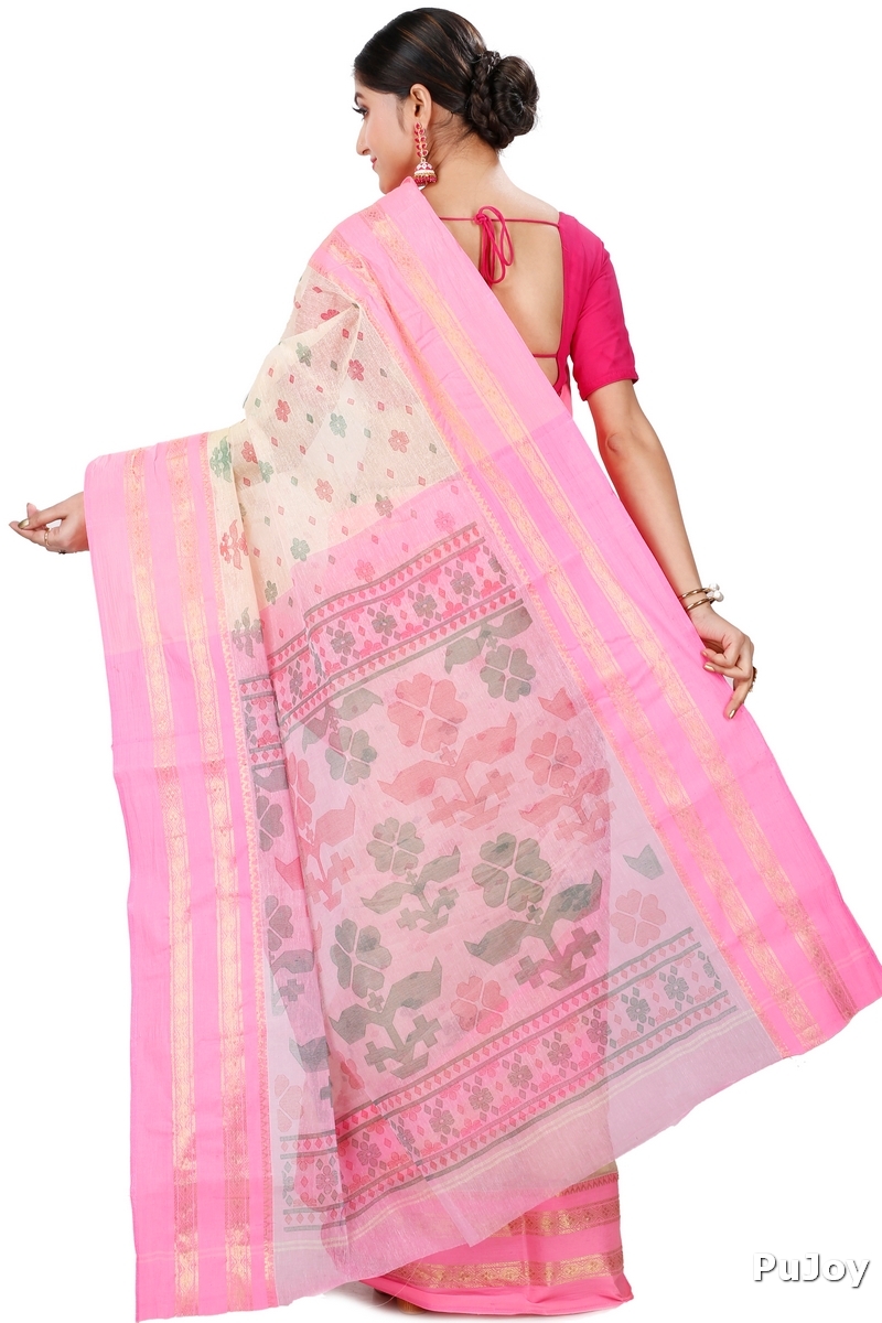 Pink Pure Cotton FullBall Print Tant Saree Print (433)