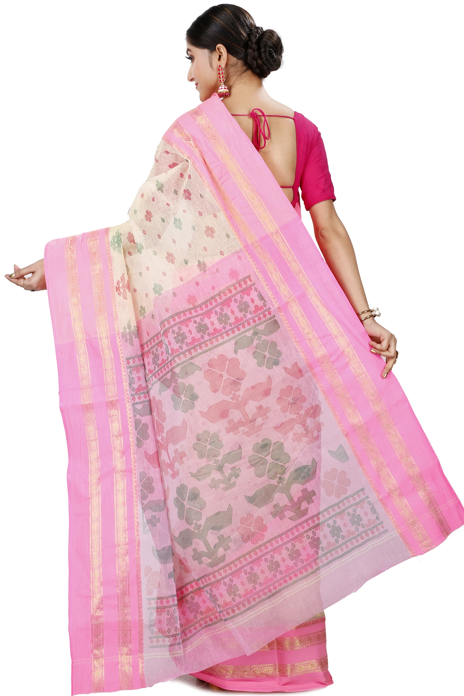 Pink Pure Cotton FullBall Print Tant Saree Print (433)