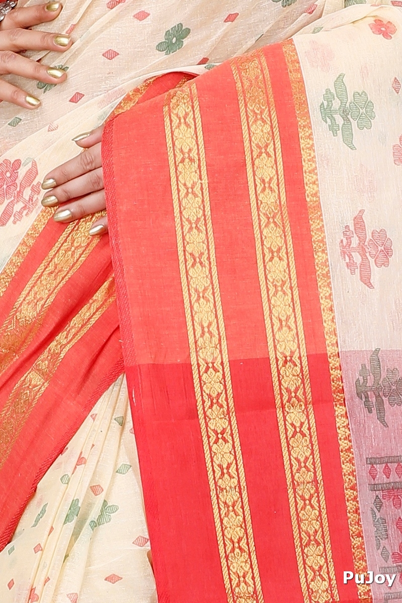 Red Pure Cotton FullBall Print Tant Saree Print (434)