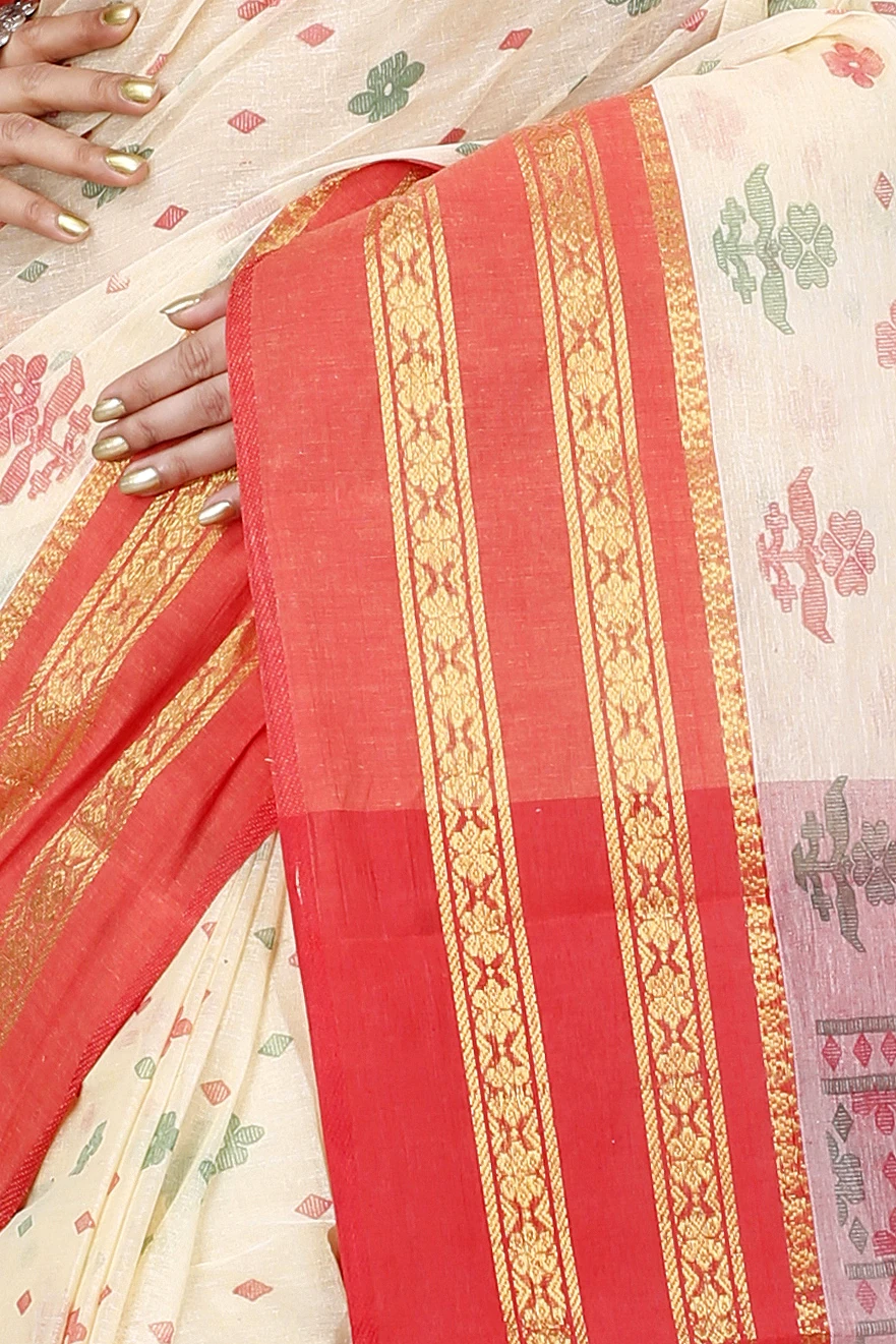 Red Pure Cotton FullBall Print Tant Saree Print (434)