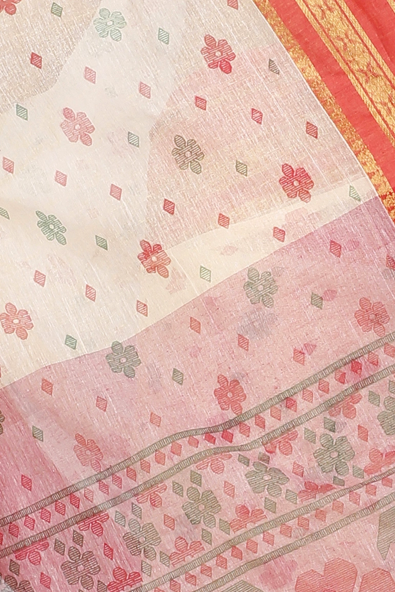 Red Pure Cotton FullBall Print Tant Saree Print (434)