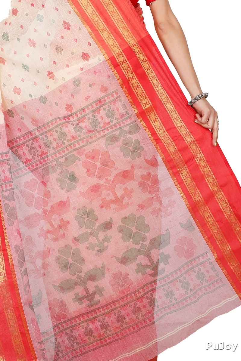 Red Pure Cotton FullBall Print Tant Saree Print (434)