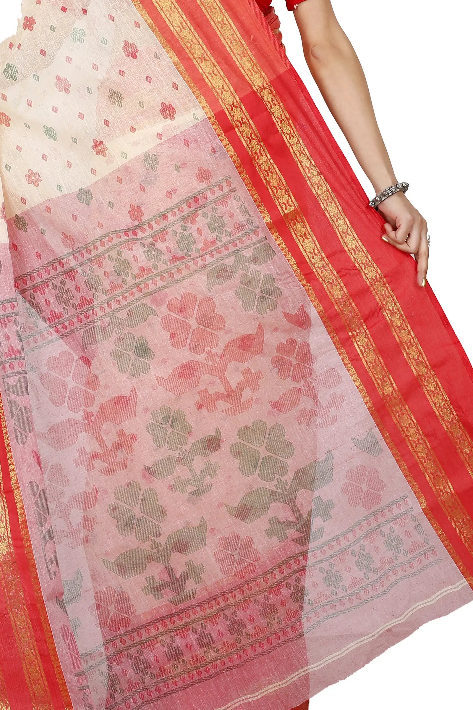 Red Pure Cotton FullBall Print Tant Saree Print (434)
