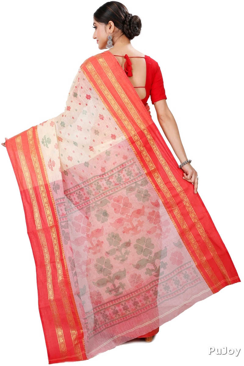 Red Pure Cotton FullBall Print Tant Saree Print (434)