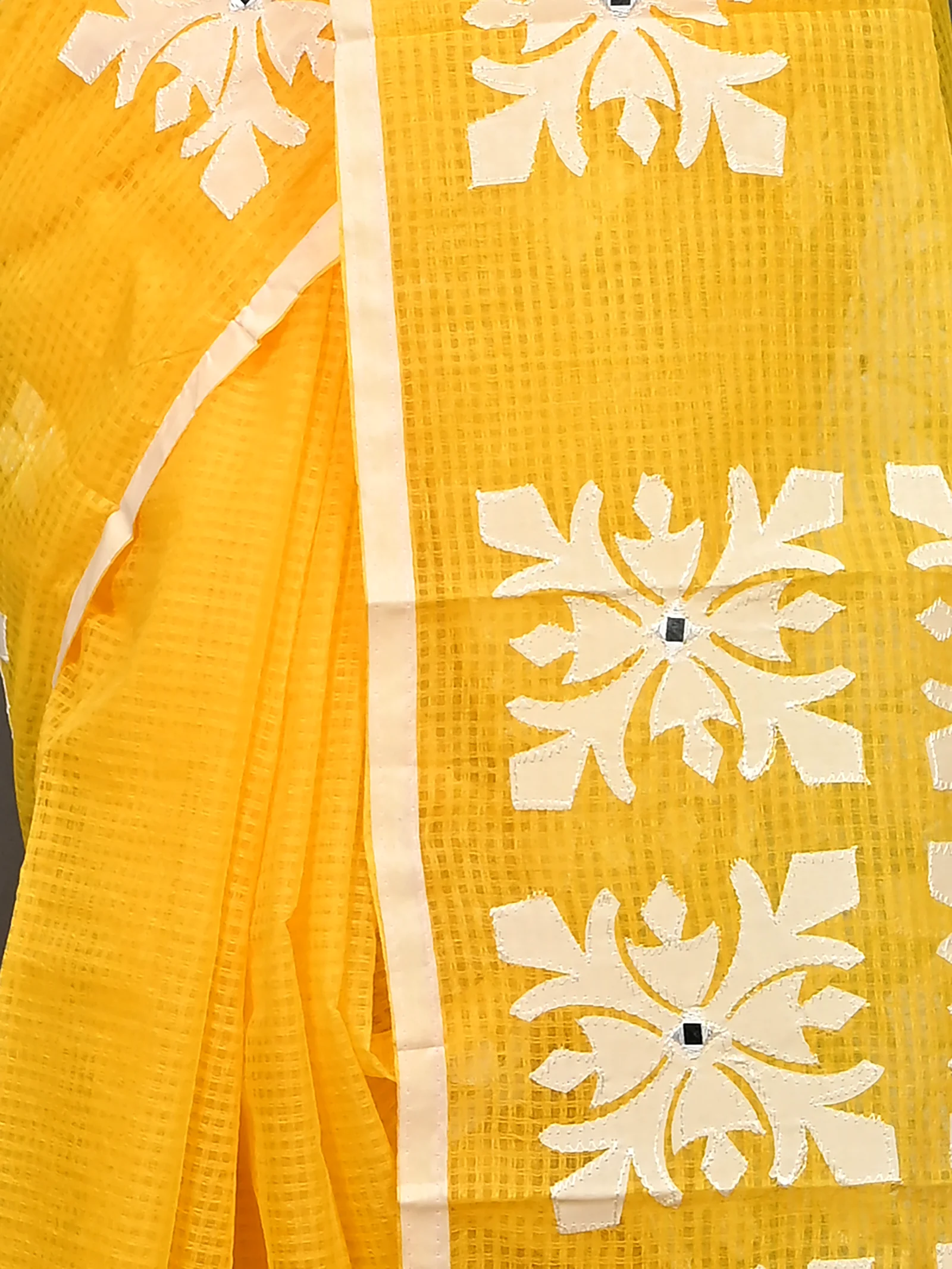 Yellow Cotton Kotaplik Mix Kota Applique Saree  (44)