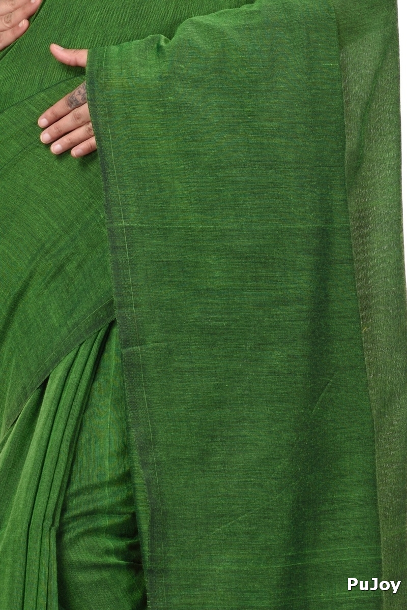 Green Pure Cotton ThanKhadi Hand Loom Saree (445)