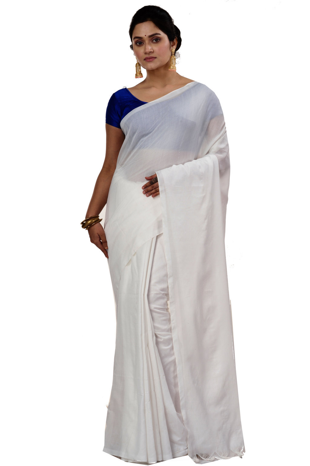 White Pure Cotton ThanKhadi Hand Loom Saree (446)