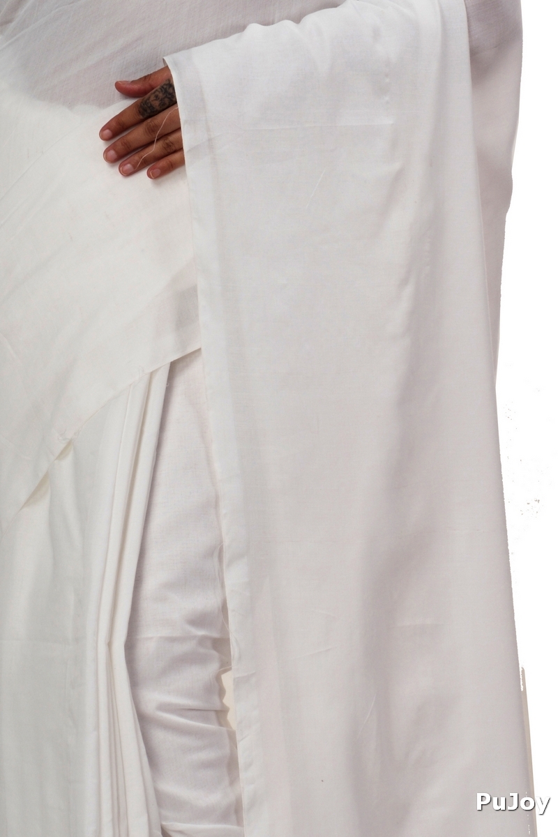 White Pure Cotton ThanKhadi Hand Loom Saree (446)