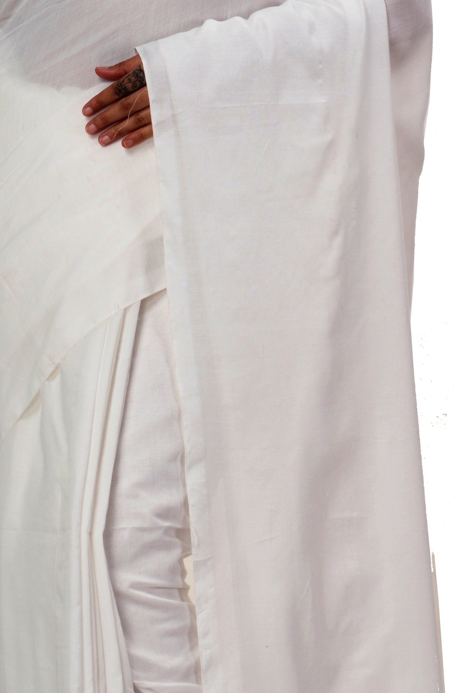 White Pure Cotton ThanKhadi Hand Loom Saree (446)