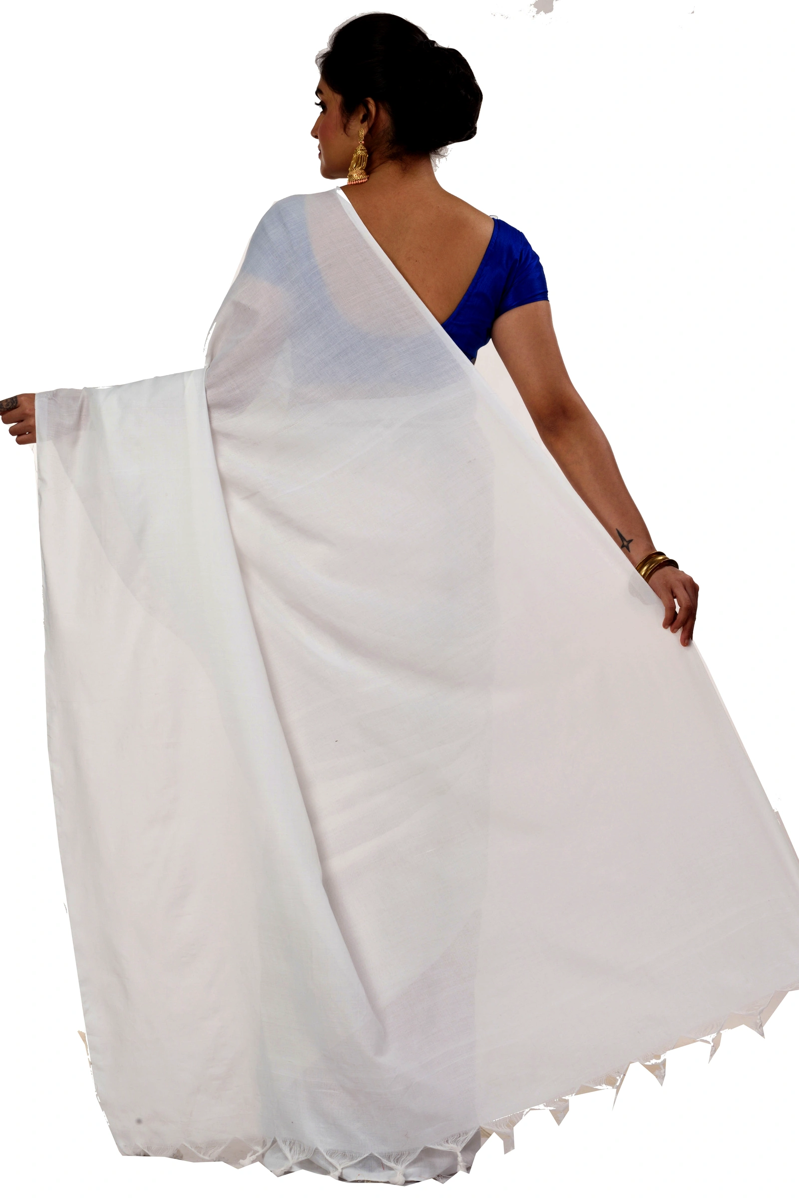 White Pure Cotton ThanKhadi Hand Loom Saree (446)
