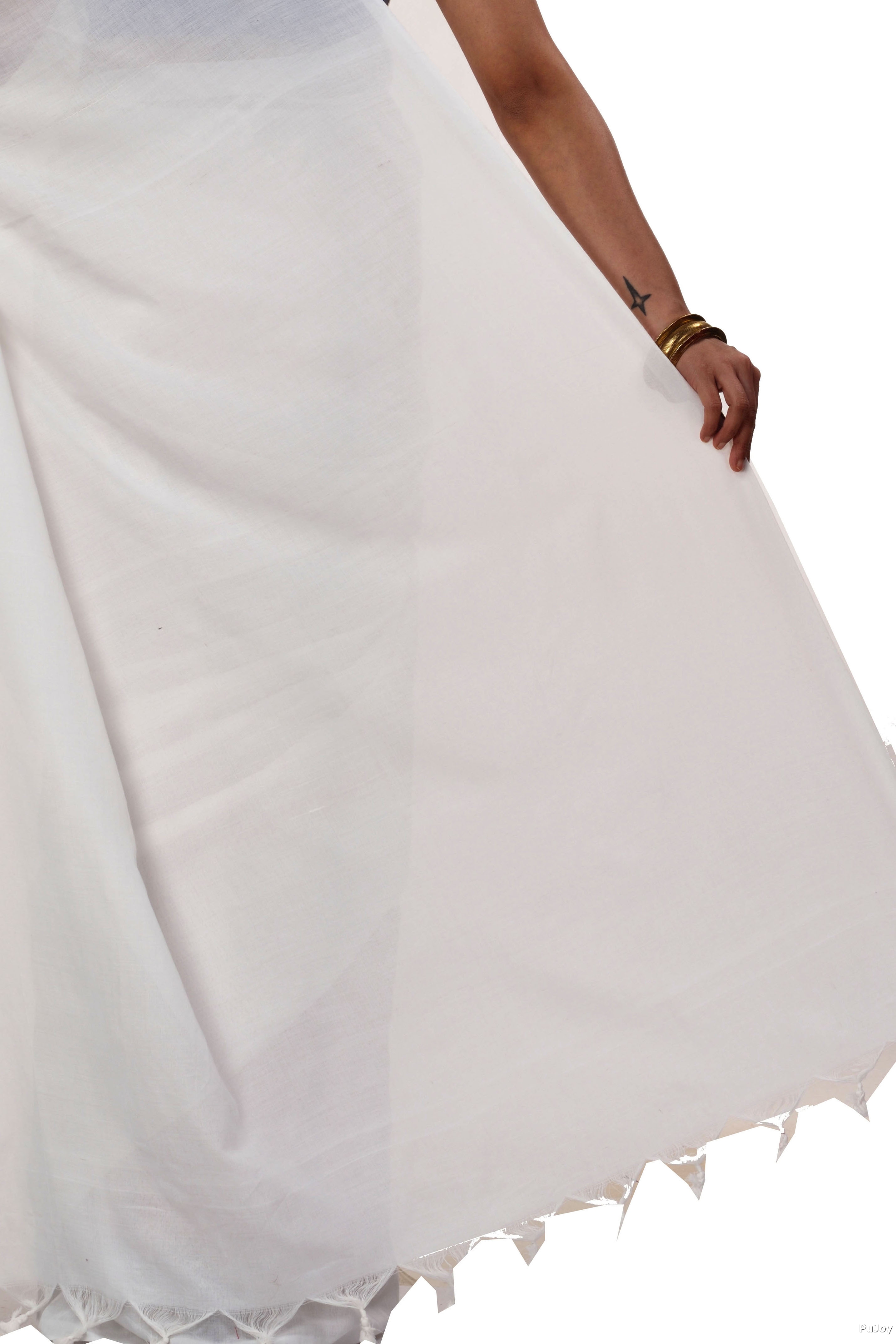 White Pure Cotton ThanKhadi Hand Loom Saree (446)