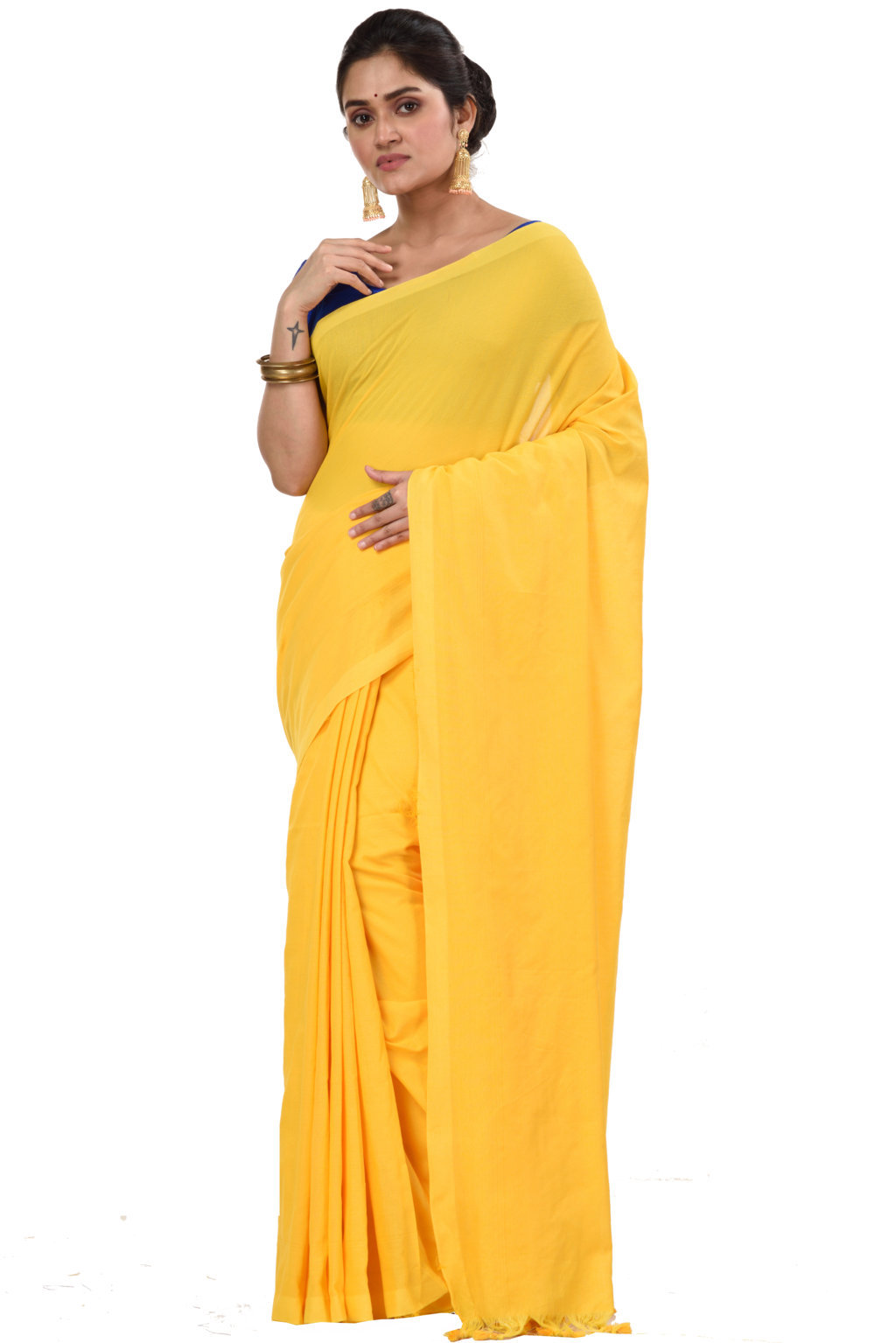 Yellow Pure Cotton ThanKhadi Hand Loom Saree (447)
