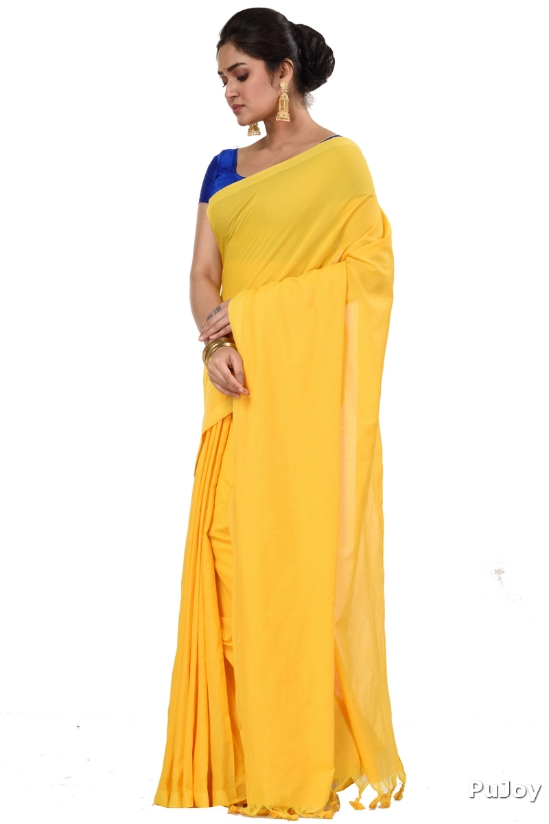 Yellow Pure Cotton ThanKhadi Hand Loom Saree (447)