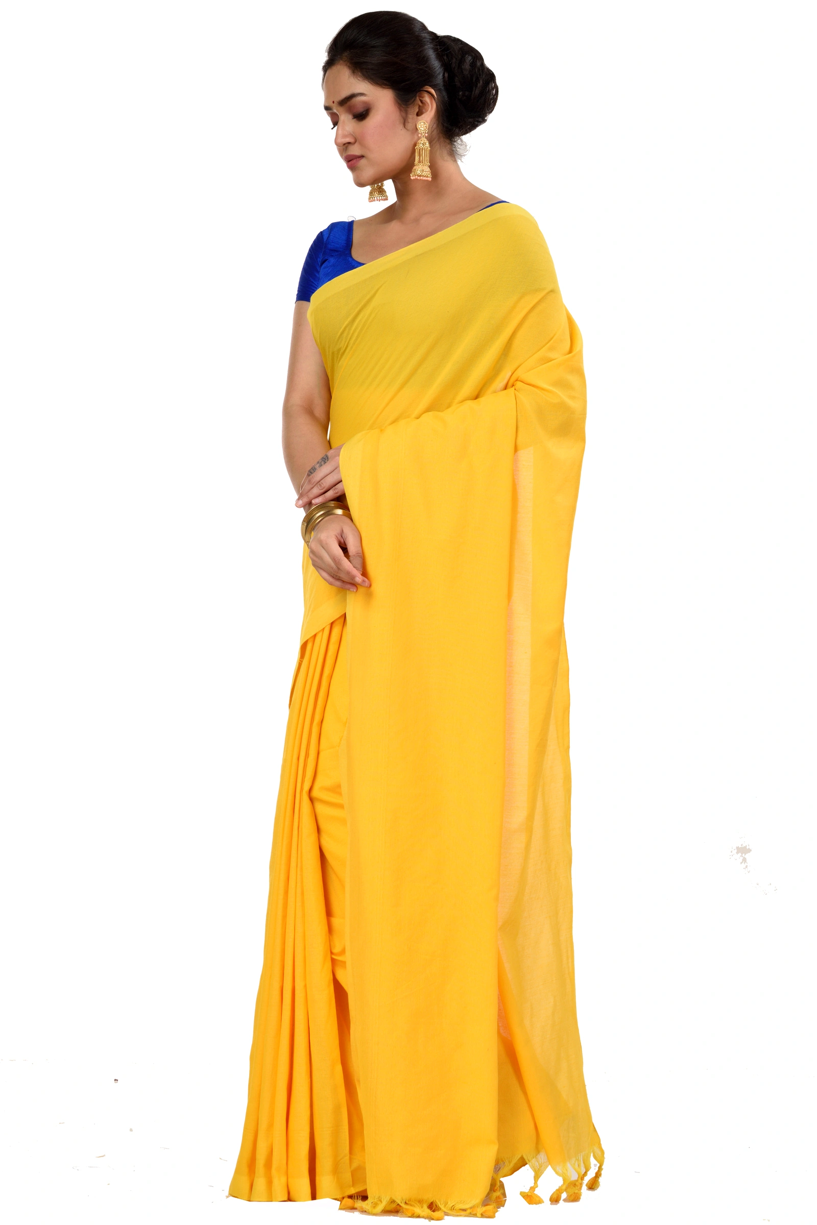 Yellow Pure Cotton ThanKhadi Hand Loom Saree (447)