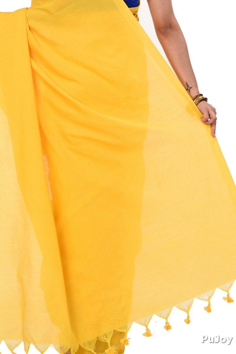 Yellow Pure Cotton ThanKhadi Hand Loom Saree (447)
