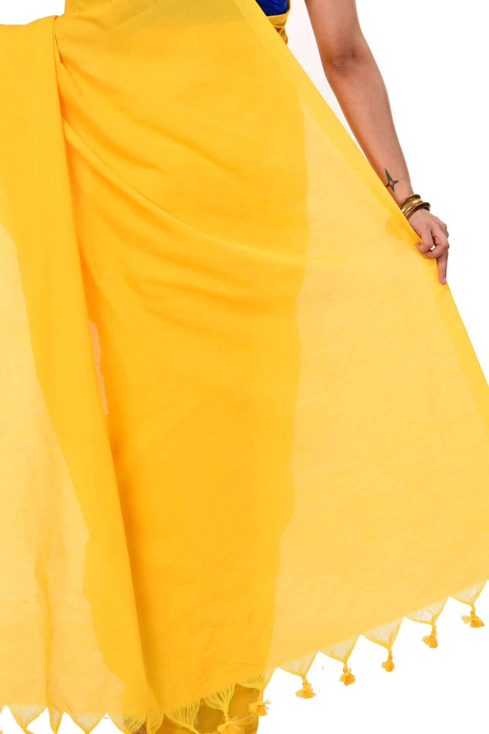Yellow Pure Cotton ThanKhadi Hand Loom Saree (447)