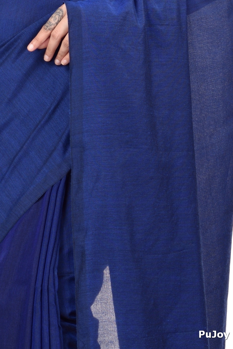 Naby Blue Pure Cotton ThanKhadi Hand Loom Saree (448)