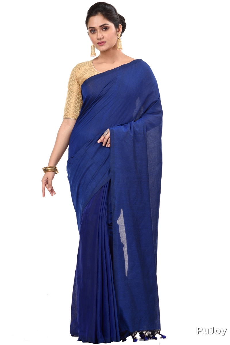 Naby Blue Pure Cotton ThanKhadi Hand Loom Saree (448)