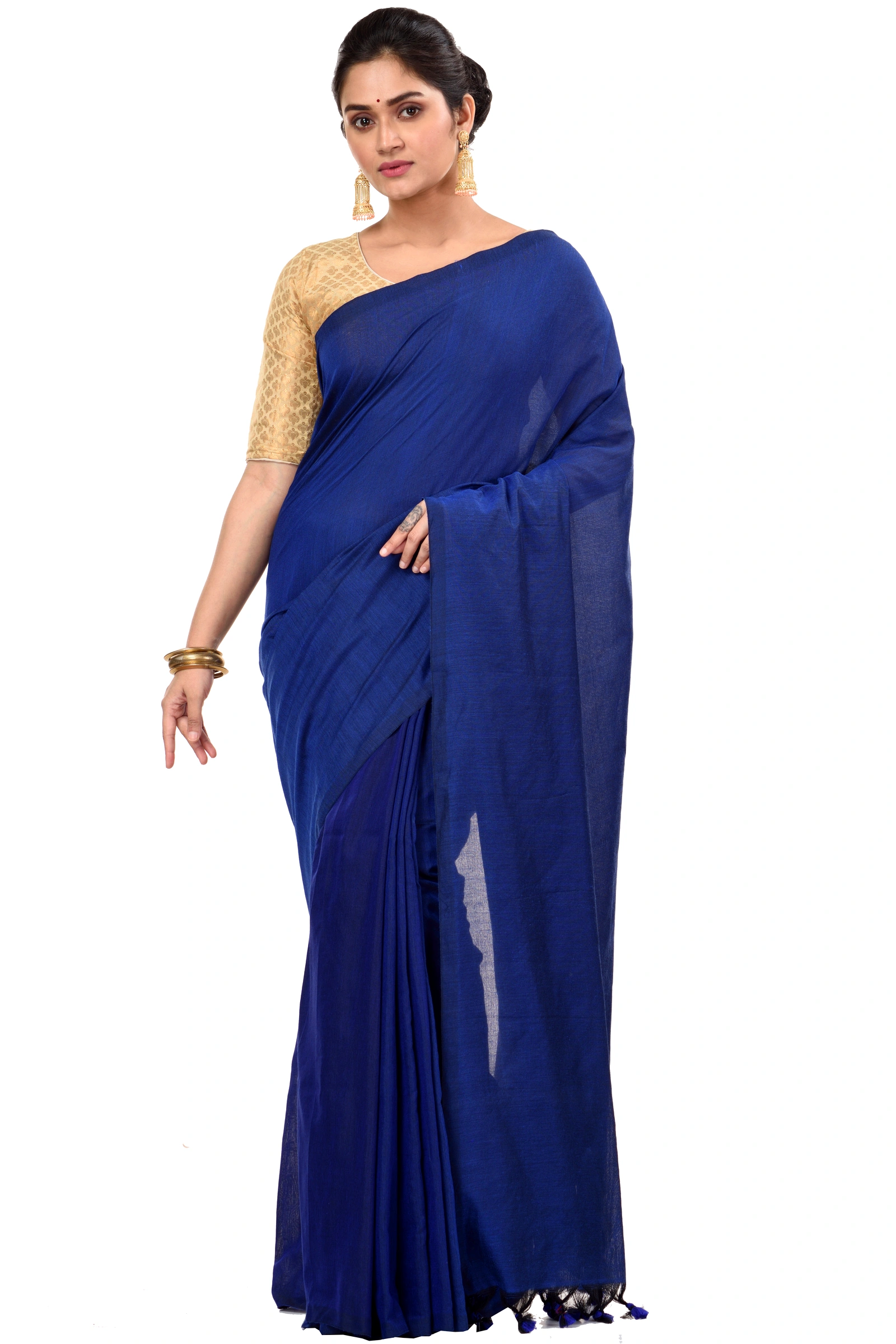 Naby Blue Pure Cotton ThanKhadi Hand Loom Saree (448)